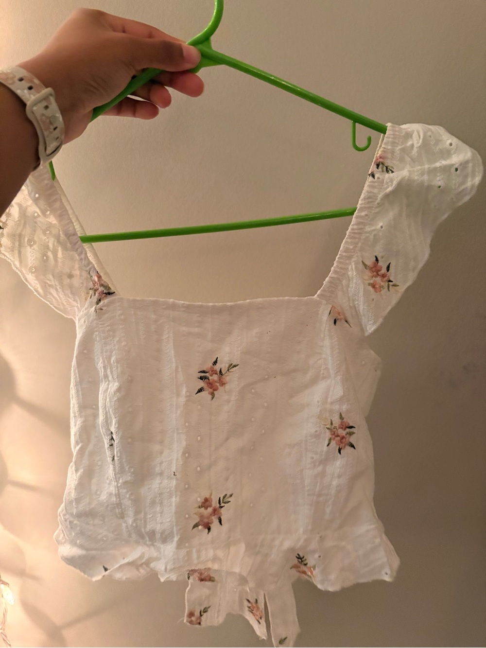 Kirious White Floral Square-Neck Crop Top with Pink Floral Print